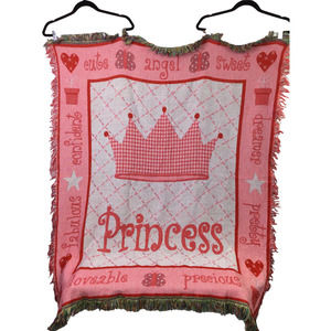 Princess Red White Crown Fringed Knit Throw 54" X 43"